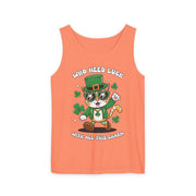 Who Needs Luck? Cat St. Patrick's Day Tank Top - Unisex Garment-Dyed T-Shirt