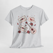 Retro Music Vibe Unisex Heavy Cotton Tee with Cassette and Guitar Design