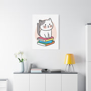Cute Cat on Books Canvas Print – Whimsical Wall Art for Cat Lovers