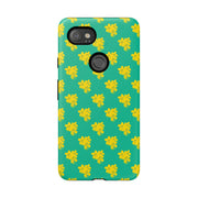 Floral Tough Google Pixel Phone Case - Vibrant Yellow Flowers on Green Background