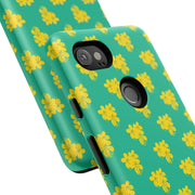 Floral Tough Google Pixel Phone Case - Vibrant Yellow Flowers on Green Background