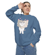 Cute Cat Reading Sweatshirt - Unisex Garment-Dyed Casual Wear