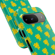 Floral Tough Google Pixel Phone Case - Vibrant Yellow Flowers on Green Background