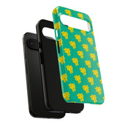 Floral Tough Google Pixel Phone Case - Vibrant Yellow Flowers on Green Background