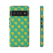 Floral Tough Google Pixel Phone Case - Vibrant Yellow Flowers on Green Background