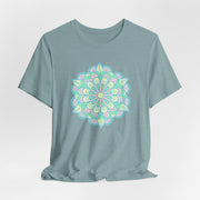 Zen Floral Mandala Unisex Jersey Tee - Soft Green Relaxed Fit Shirt