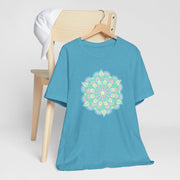 Zen Floral Mandala Unisex Jersey Tee - Soft Green Relaxed Fit Shirt