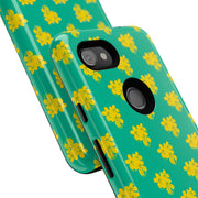 Floral Tough Google Pixel Phone Case - Vibrant Yellow Flowers on Green Background
