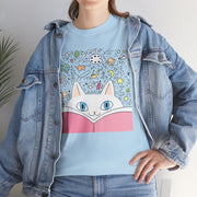 Whimsical Cat Reading Unisex Tee - Perfect for Cat Lovers & Bookworms