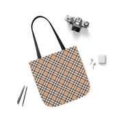 Stylish Plaid Canvas Tote Bag with 5-Color Straps