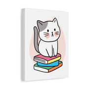 Cute Cat on Books Canvas Print – Whimsical Wall Art for Cat Lovers