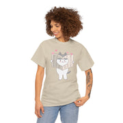 Cute Cat with Newspaper Unisex Heavy Cotton Tee - Fun and Cozy for Cat Lovers