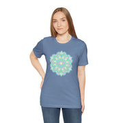 Zen Floral Mandala Unisex Jersey Tee - Soft Green Relaxed Fit Shirt