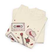 Retro Music Vibe Unisex Heavy Cotton Tee with Cassette and Guitar Design