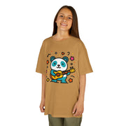 Kids Panda Guitar Tee - Cute Heavy Cotton T-Shirt for Music Lovers
