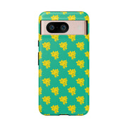 Floral Tough Google Pixel Phone Case - Vibrant Yellow Flowers on Green Background