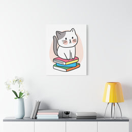 Cute Cat on Books Canvas Print – Whimsical Wall Art for Cat Lovers