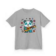 Kids Panda Guitar Tee - Cute Heavy Cotton T-Shirt for Music Lovers