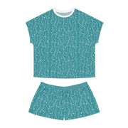Cozy Teal Women's Short Pajama Set with Whimsical Pattern