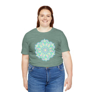 Zen Floral Mandala Unisex Jersey Tee - Soft Green Relaxed Fit Shirt