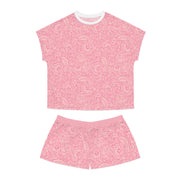 Cozy Pink Floral Women's Pajama Set - Short Sleeve and Shorts