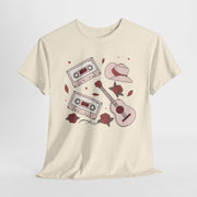 Retro Music Vibe Unisex Heavy Cotton Tee with Cassette and Guitar Design