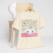 Whimsical Cat Reading Unisex Tee - Perfect for Cat Lovers & Bookworms
