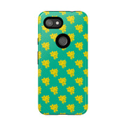 Floral Tough Google Pixel Phone Case - Vibrant Yellow Flowers on Green Background