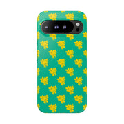 Floral Tough Google Pixel Phone Case - Vibrant Yellow Flowers on Green Background