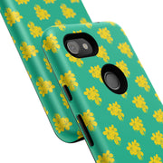 Floral Tough Google Pixel Phone Case - Vibrant Yellow Flowers on Green Background