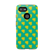 Floral Tough Google Pixel Phone Case - Vibrant Yellow Flowers on Green Background