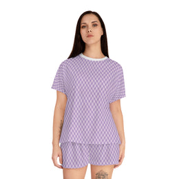 Cozy Women's Short Pajama Set in Purple Herringbone Pattern
