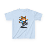 Skateboarding Cat Kids Heavy Cotton™ Tee - Fun & Playful T-Shirt for Young Skaters