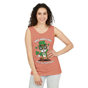 Who Needs Luck? Cat St. Patrick's Day Tank Top - Unisex Garment-Dyed T-Shirt