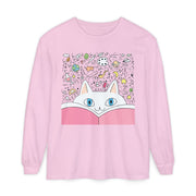 Cute Cat Reading Long Sleeve T-Shirt - Perfect for Cat Lovers