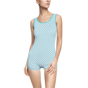 Retro Women's Vintage Swimsuit - Aqua Checkered Design