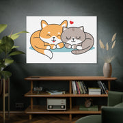 Adorable Cat and Dog Canvas Art - Cute Pet Lovers Wall Decor