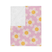 Floral Velveteen Microfiber Blanket - Soft Pink Daisy Pattern for Cozy Comfort
