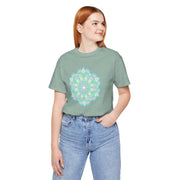 Zen Floral Mandala Unisex Jersey Tee - Soft Green Relaxed Fit Shirt