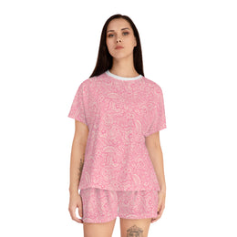 Cozy Pink Floral Women's Pajama Set - Short Sleeve and Shorts