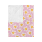 Floral Velveteen Microfiber Blanket - Soft Pink Daisy Pattern for Cozy Comfort