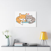 Adorable Cat and Dog Canvas Art - Cute Pet Lovers Wall Decor
