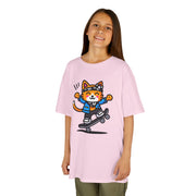 Skateboarding Cat Kids Heavy Cotton™ Tee - Fun & Playful T-Shirt for Young Skaters