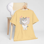 Cute Cat with Newspaper Unisex Heavy Cotton Tee - Fun and Cozy for Cat Lovers
