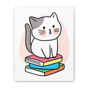 Cute Cat on Books Canvas Print – Whimsical Wall Art for Cat Lovers