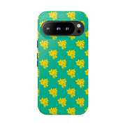 Floral Tough Google Pixel Phone Case - Vibrant Yellow Flowers on Green Background