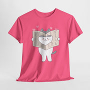Cute Cat with Newspaper Unisex Heavy Cotton Tee - Fun and Cozy for Cat Lovers
