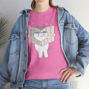 Cute Cat with Newspaper Unisex Heavy Cotton Tee - Fun and Cozy for Cat Lovers
