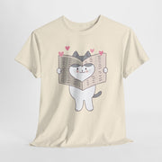 Cute Cat with Newspaper Unisex Heavy Cotton Tee - Fun and Cozy for Cat Lovers