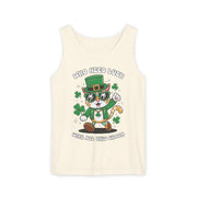 Who Needs Luck? Cat St. Patrick's Day Tank Top - Unisex Garment-Dyed T-Shirt